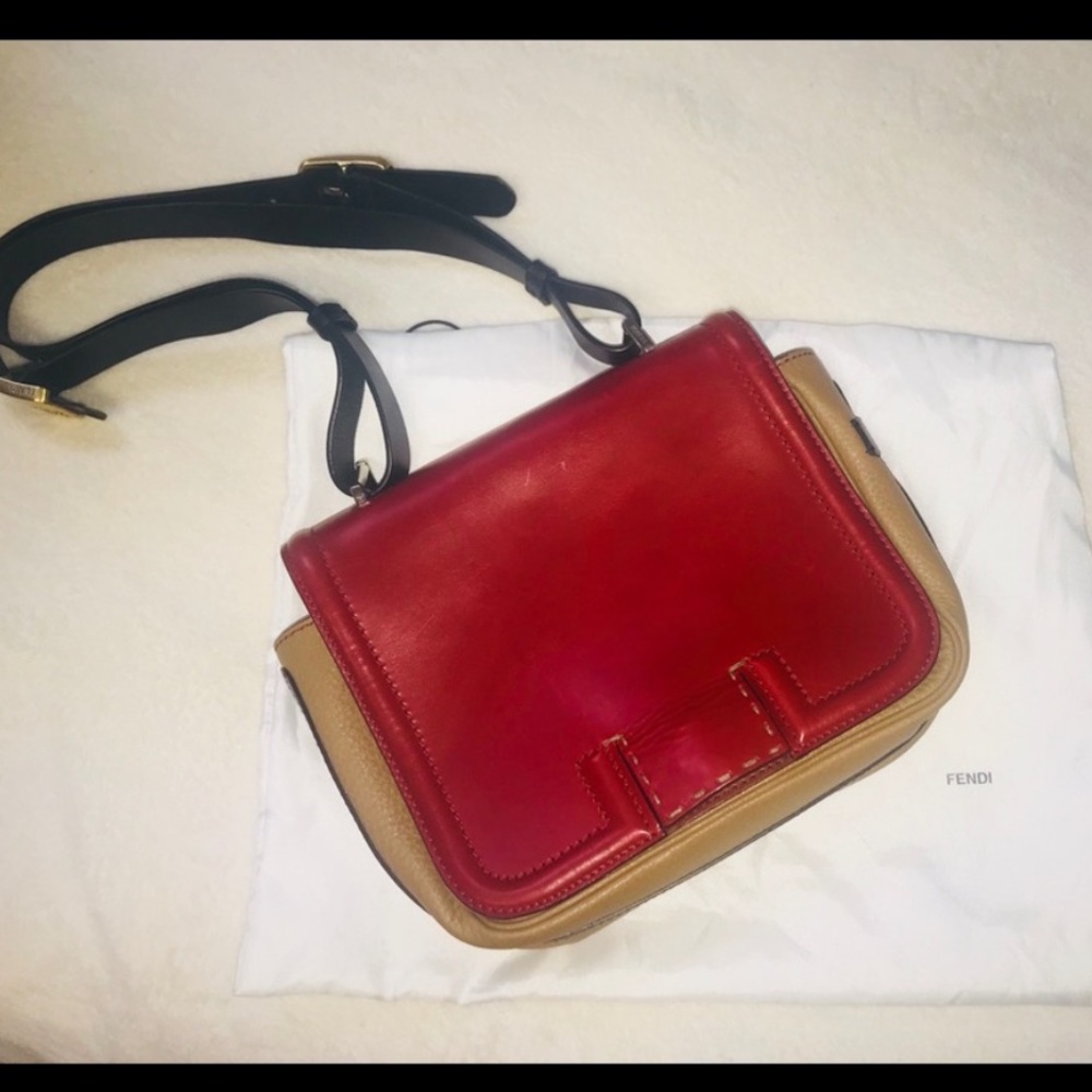 Fendi Colorblock silvana red crossbody dust bag black tan - Picture 2 of 8